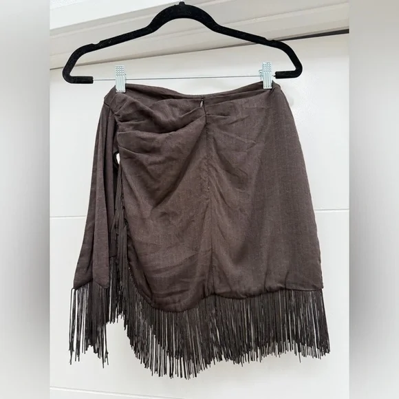12th Tribe Asymmetrical Black Fringe Skirt - Picture 7 of 9